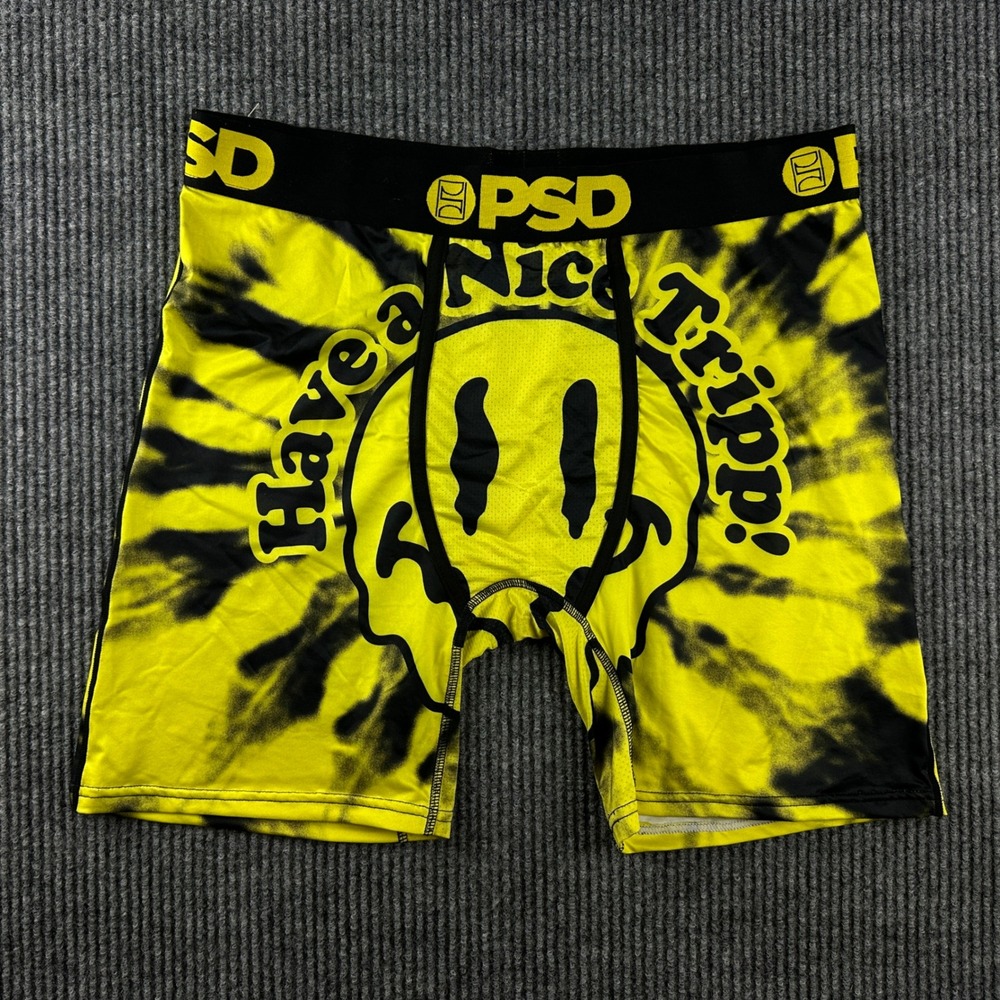 PSD Underwear Mens XXL Have a Nice Tripp Smiley Tie Dye Boxer Briefs Yellow